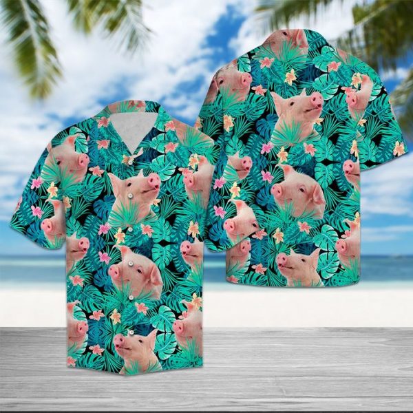 Pig Tropical Hawaiian Shirt Summer Button Up