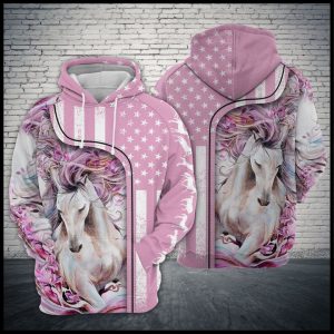 Pink Background Horse 3D Printed Hoodie/Zipper Hoodie