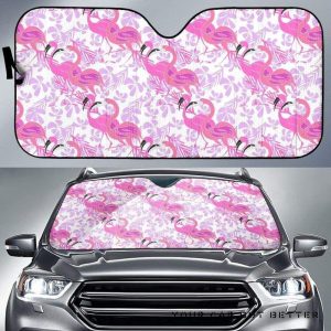 Pink Flamingo Flower Pattern Car Auto Sun Shade