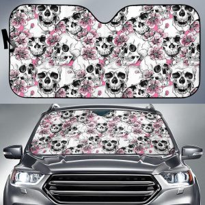 Pink Flowers Skull Car Auto Sun Shade