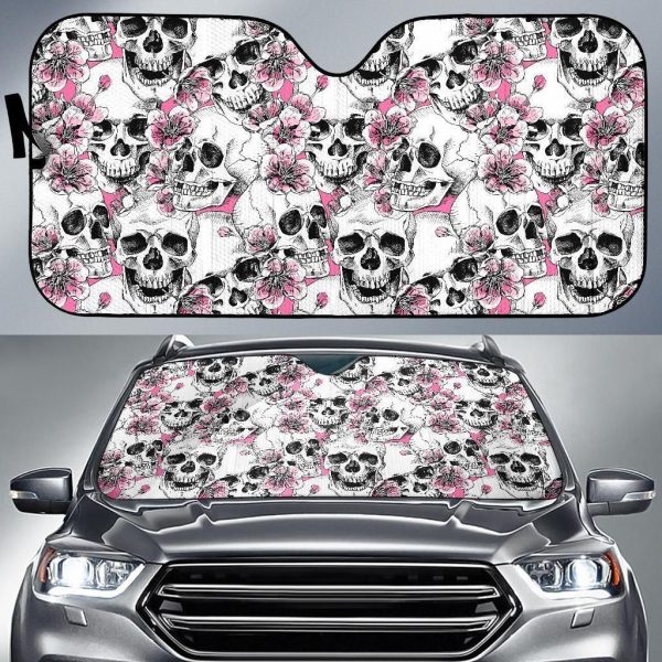 Pink Flowers Skull Car Auto Sun Shade