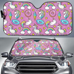 Pink Girly Unicorn Donut Car Auto Sun Shade