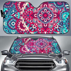 Pink Teal Bohemian Mandala Car Auto Sun Shade