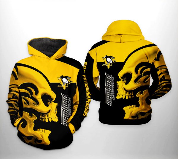 Pittsburgh Penguins NHL Skull 3D Printed Hoodie/Zipper Hoodie