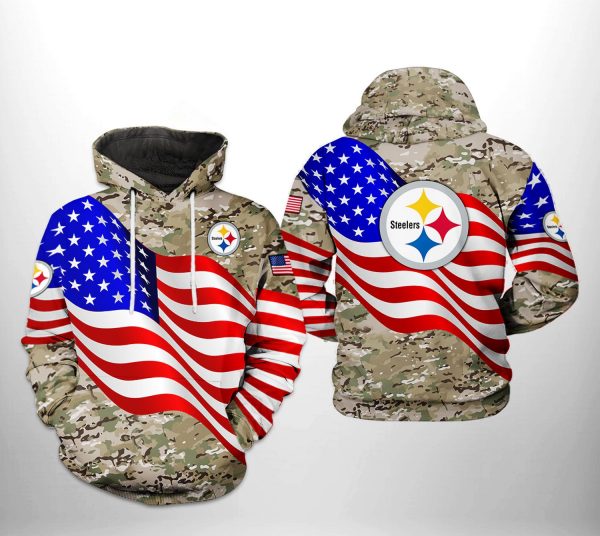 Pittsburgh Steelers NFL US Flag Camo Veteran Team 3D Printed Hoodie/Zipper Hoodie