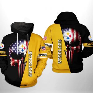 Pittsburgh Steelers NFL US Flag Skull Team 3D Printed Hoodie/Zipper Hoodie