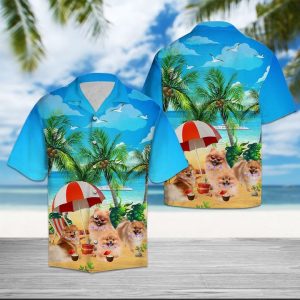 Pomeranian Beach Summer Hawaiian Shirt Summer Button Up