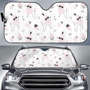 Poodle Dog Rose Cake Pattern Car Auto Sun Shade
