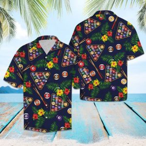 Pool Billiard Hawaiian Shirt Summer Button Up