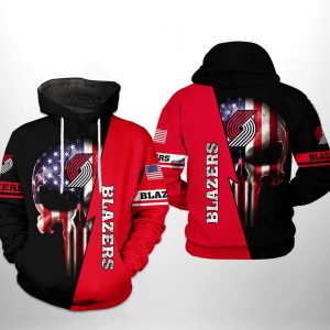 Portland Trailblazers NBA US Flag Skull Team 3D Printed Hoodie/Zipper Hoodie