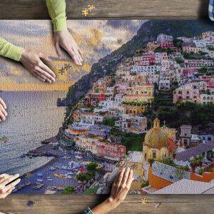 Positano, Amalfi Coast, Italy Sunset & Colorful Buildings & Coastline Jigsaw Puzzle Set