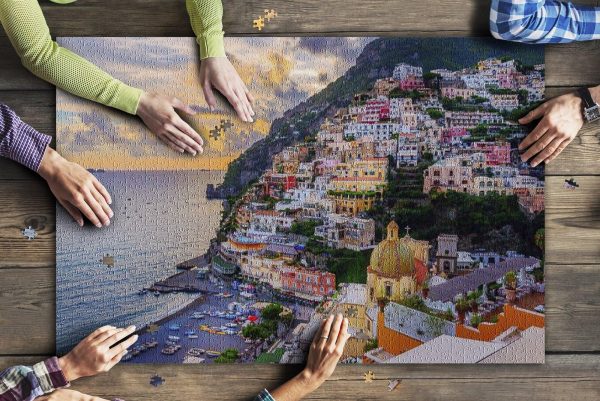 Positano, Amalfi Coast, Italy Sunset & Colorful Buildings & Coastline Jigsaw Puzzle Set