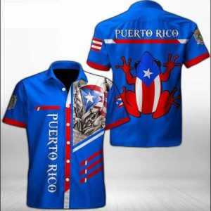Puerto Rico Frog Hawaiian Shirt Summer Button Up