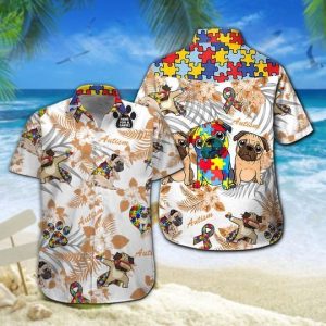 Pug Autism Hawaiian Shirt Summer Button Up