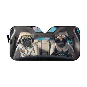 Pug Couple Dogs Car Auto Sun Shade