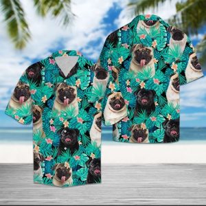 Pug Tropical Hawaiian Shirt Summer Button Up