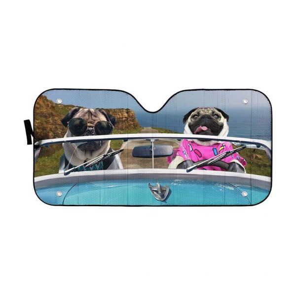 Pugs Driving Roadster Car Auto Sun Shade