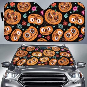 Pumpkin Flowers Spiderweb Halloween Theme Car Auto Sun Shade