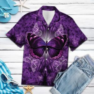 Purple Butterfly Hawaiian Shirt Summer Button Up