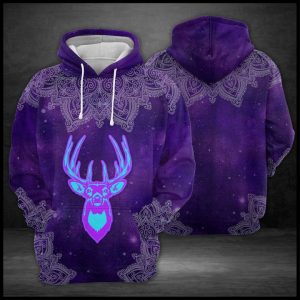 Purple Deer Head Mandala 3D Printed Hoodie/Zipper Hoodie
