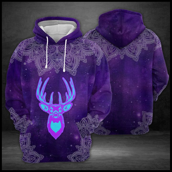 Purple Deer Head Mandala 3D Printed Hoodie/Zipper Hoodie Purple Deer Head Mandala 3D Printed Hoodie/Zipper Hoodie