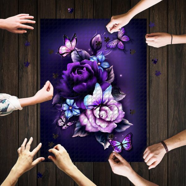 Purple Flower Butterfly Jigsaw Puzzle Set