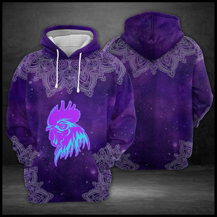 Purple Rooster Mandala 3D Printed Hoodie/Zipper Hoodie Purple Rooster Mandala 3D Printed Hoodie/Zipper Hoodie