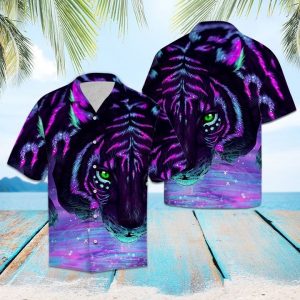 Purple Tiger Hawaiian Shirt Summer Button Up