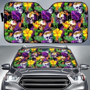 Purple Tropical Skull Car Auto Sun Shade