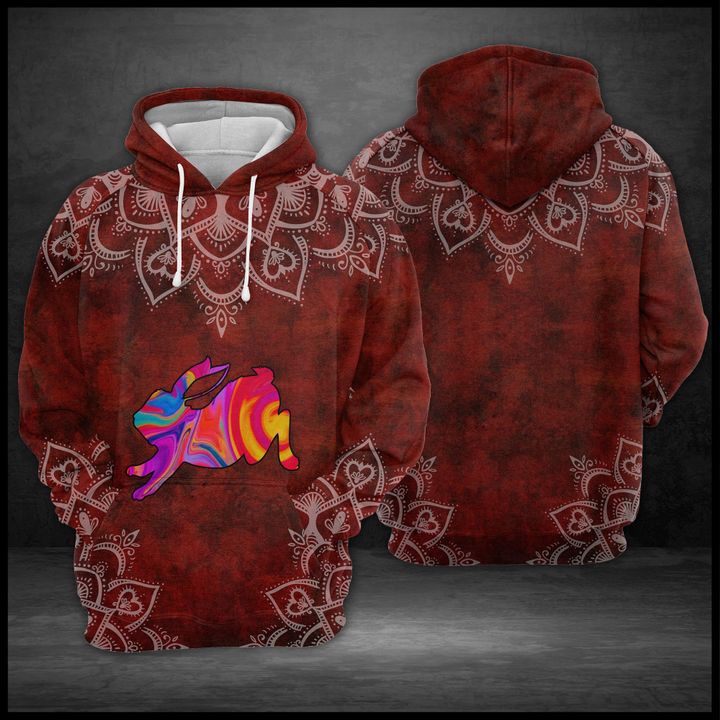 Rabbit Red Mandala 3D Printed Hoodie/Zipper Hoodie Rabbit Red Mandala 3D Printed Hoodie/Zipper Hoodie
