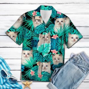 Ragdoll Kittens Green Tropical Hawaiian Shirt Summer Button Up