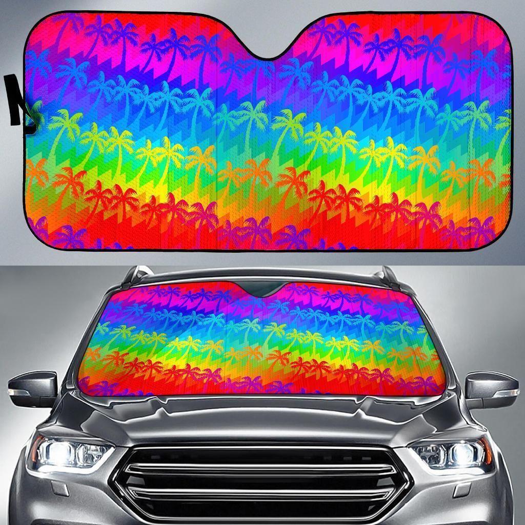 Rainbow Palm Tree Car Auto Sun Shade Rainbow Palm Tree Car Auto Sun Shade