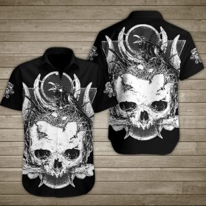 Raven Death Human Skull Hawaiian Shirt Summer Button Up