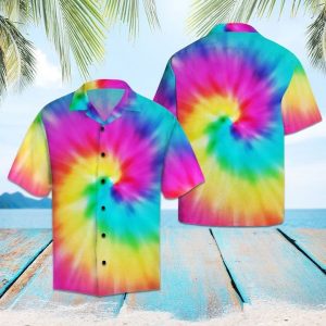Realistic Spiral Tie Dye Hawaiian Shirt Summer Button Up