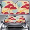 Red Bonsai Gray Sun Japanese Pattern Car Auto Sun Shade