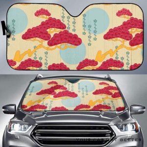 Red Bonsai Gray Sun Japanese Pattern Car Auto Sun Shade
