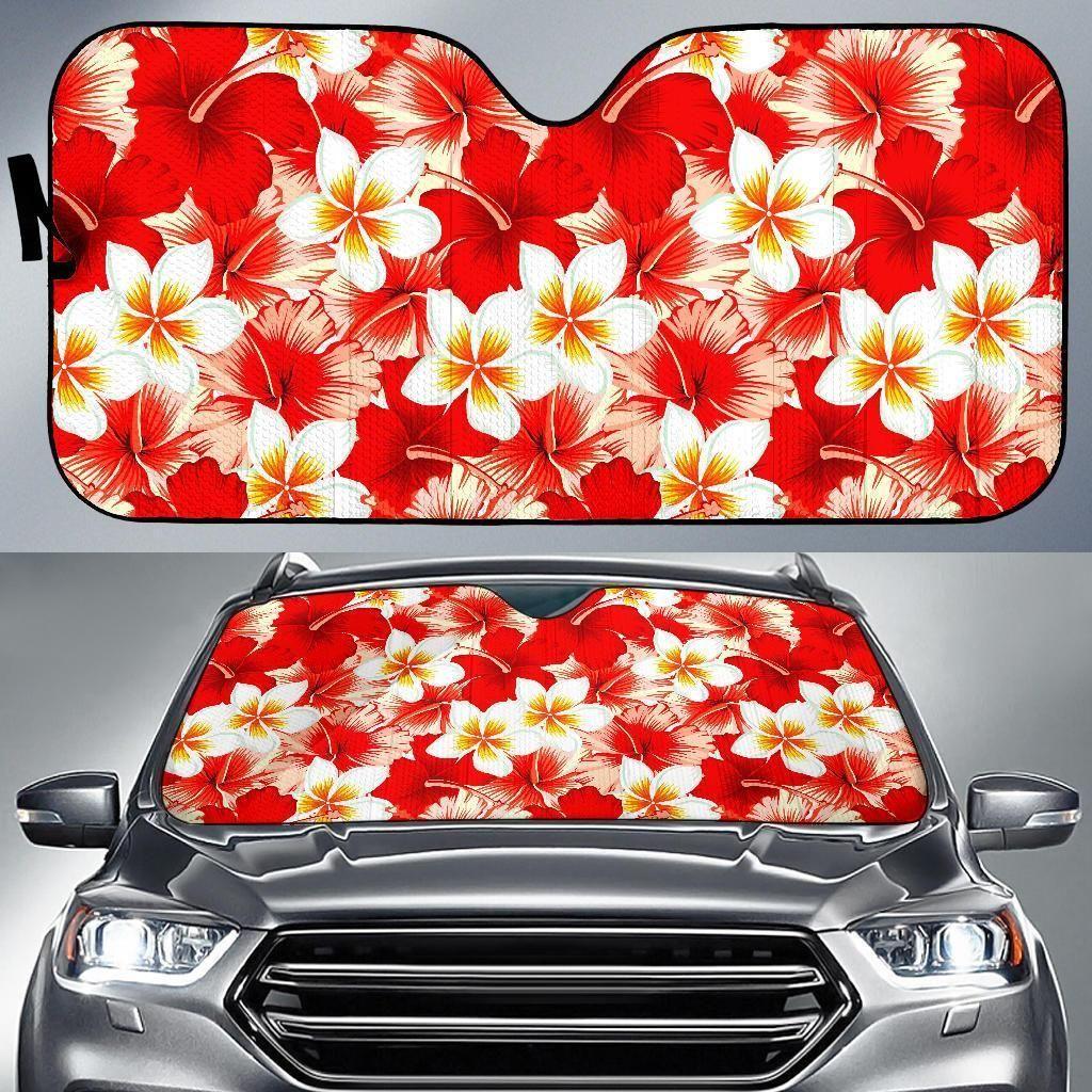 Red Hibiscus Plumeria Car Auto Sun Shade Red Hibiscus Plumeria Car Auto Sun Shade