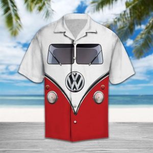 Red Hippie Bus Hawaiian Shirt Summer Button Up