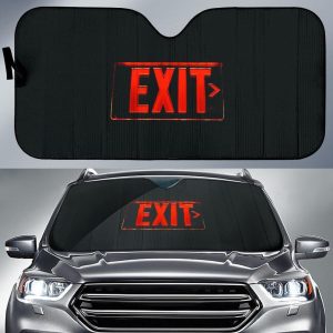 Red Led Exit Sign Board in dark theme Car Auto Sun Shade