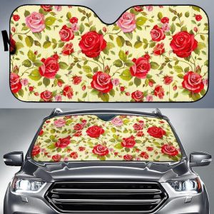 Red Pink Rose Floral Car Auto Sun Shade