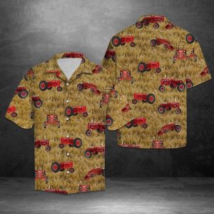 Red Tractor Hawaiian Shirt Summer Button Up