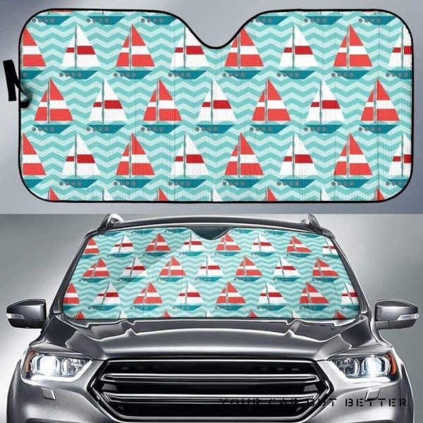 Red White Sailboat Wave Car Auto Sun Shade