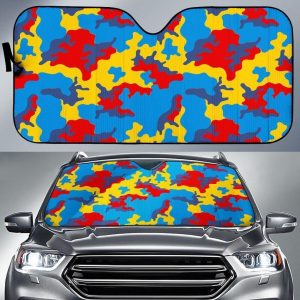 Red Yellow And Blue Camouflage Car Auto Sun Shade