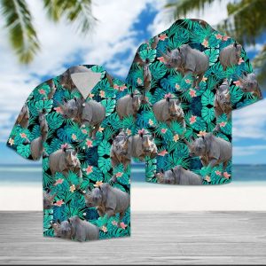 Rhinoceros Tropical Hawaiian Shirt Summer Button Up