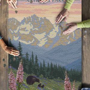 Rocky Mountain National Park, Colorado Trail Ridge Road Bear And Spring Flowers Jigsaw Puzzle Set