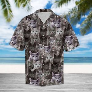 Russian Blue Hawaiian Shirt Summer Button Up