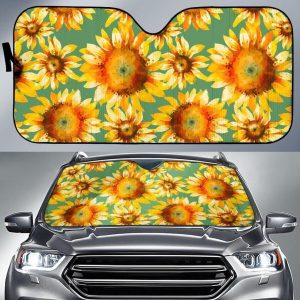 Sage Watercolor Sunflower Car Auto Sun Shade