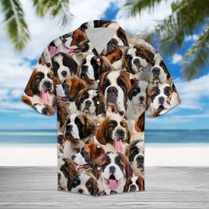 Saint Bernard Hawaiian Shirt Summer Button Up