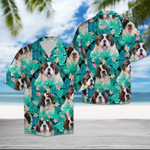 Saint Bernard Tropical Hawaiian Shirt Summer Button Up
