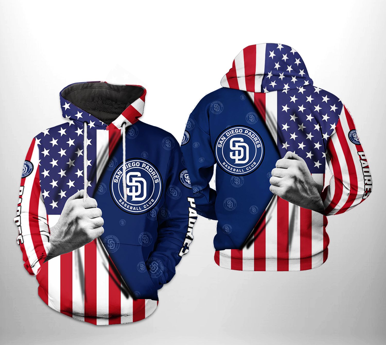 San Diego Padres MLB US Flag 3D Printed Hoodie/Zipper Hoodie San Diego Padres MLB US Flag 3D Printed Hoodie/Zipper Hoodie